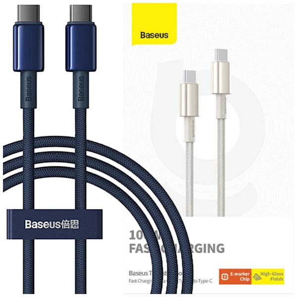 Baseus Tungsten Gold USB-C / USB-C kabel 100W 1m - mørkeblå