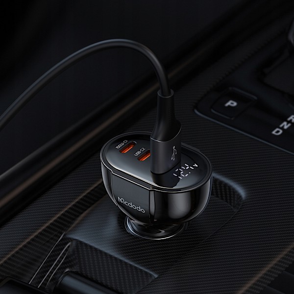 MCDODO KRAFTFULL SNABBLADDARE FÖR BIL MED MÄTARE 3XUSB USB-C 128W LED
