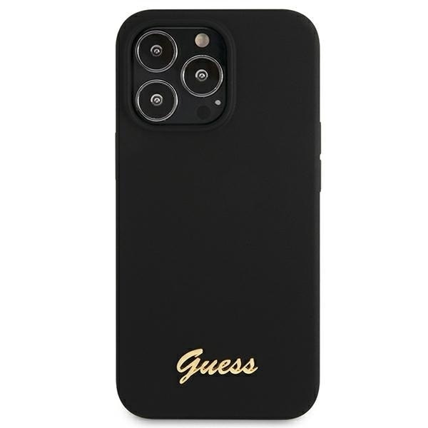 Guess GUHMP13LLSLMGBK iPhone 13 Pro / 13 6,1" svart/svart hårt fodral Silikonskript Guldlogotyp MagSafe