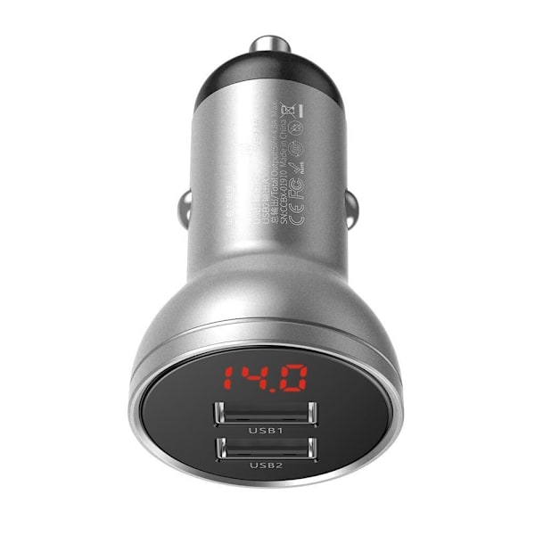 Baseus billader 2x USB 4.8A 24W LCD med sølv (CCBX-0S)