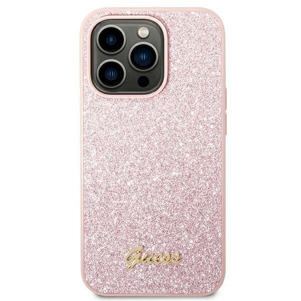 Guess GUHCP14XHGGSHP iPhone 14 Pro Max 6.7 rosa/rosa hardt deksel Glitter Script