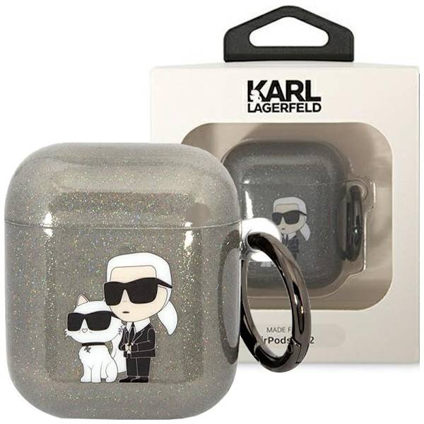 Karl Lagerfeld KLA2HNKCTGK Veske for AirPods 1/2 - Svart Glitter Karl&Choupette