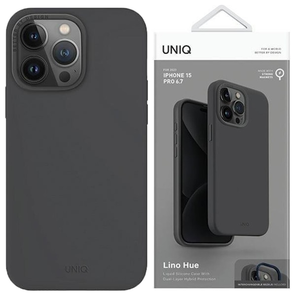 UNIQ Lino Hue iPhone 15 Pro 6.1 deksel Magclick Lader grå/karbon grå