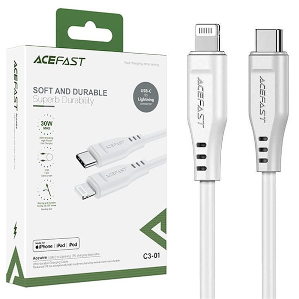 Acefast MFI-kabel USB Type C - Lightning 1,2m, 30W, 3A hvit (C3-01 hvit)