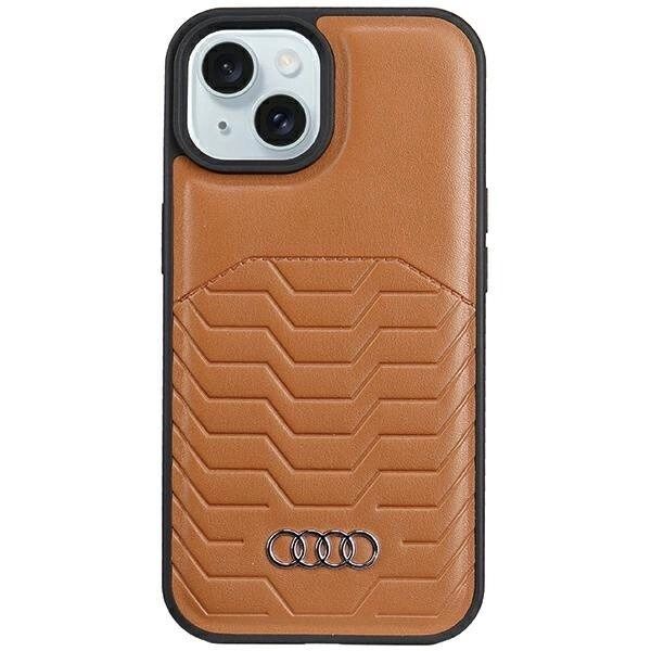 AUDI SYNTETISK LÆDER TASKE MED MAGSAFE TIL IPHONE 15 PLUS / 14 PLUS - BRUN
