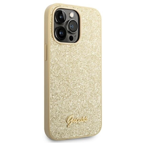 Guess GUHCP14LHGGSHD iPhone 14 Pro 6.1 gull/gull hardt deksel Glitter Script