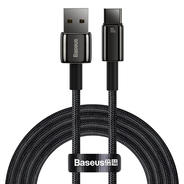 Baseus Tungsten Gold-kabel USB-A - USB-C 480Mb/s 100W 2m svart (CAWJ000101)