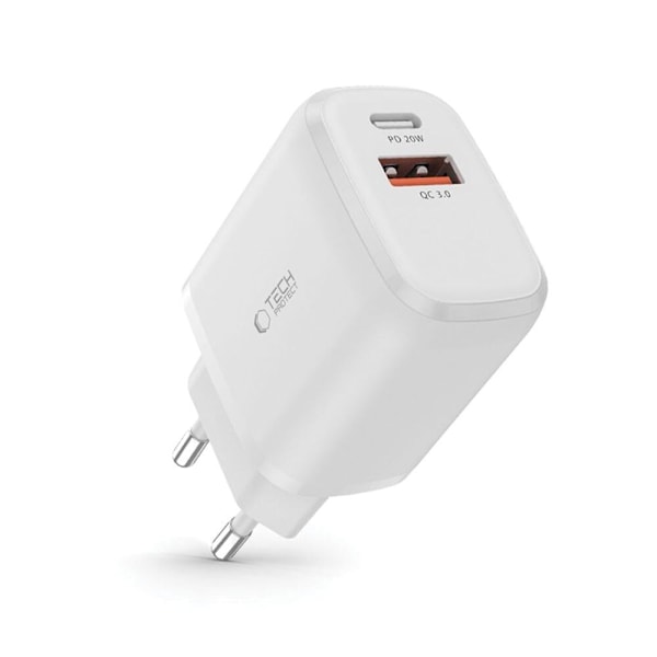 TECH-PROTECT C20W 2-PORTS NETVÆRKSOPLADER PD20W/QC3.0 HVID