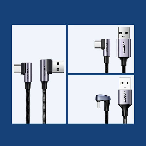 Grønn vinklet kabel USB - USB Type C Quick Charge 3.0 QC3.0 3 A 1 m grå (US176 20856)