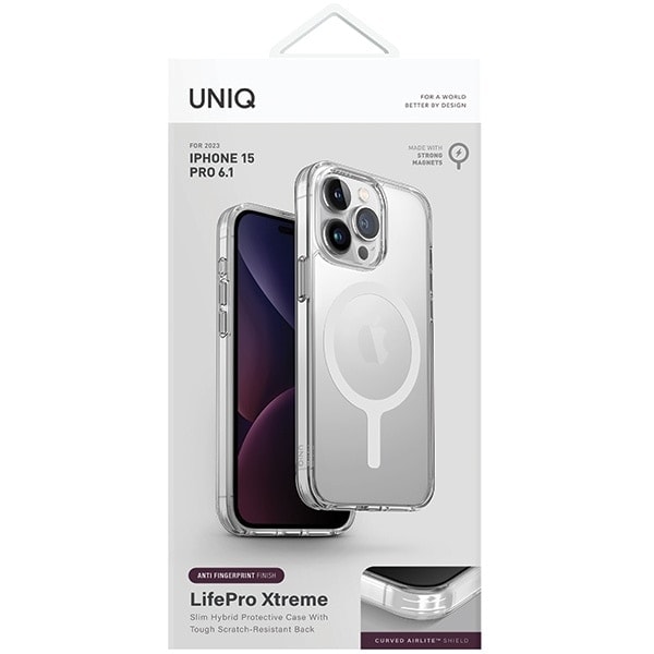 UNIQ LifePro Xtreme iPhone 15 Pro 6.1-deksel Magclick Lader gjennomsiktig/frostklart
