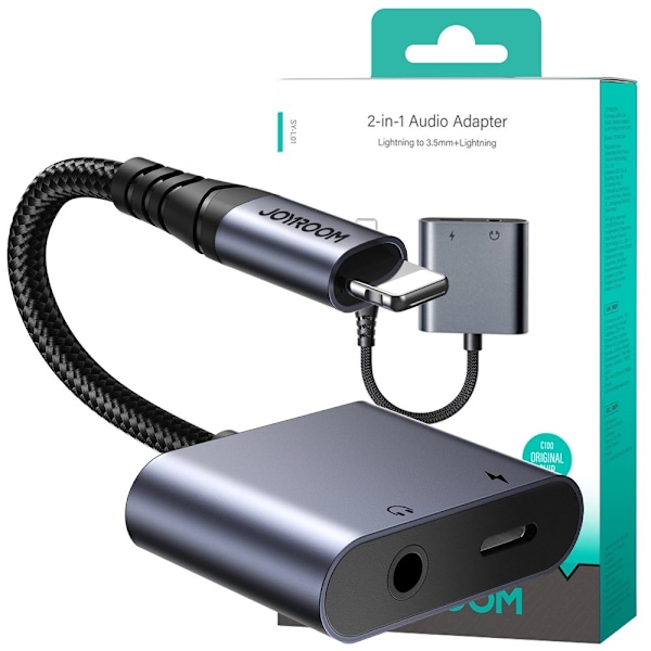 Joyroom SY-L01 Lightning to Lightning / 3,5 mm minijack DAC-adapter 2-i-1 - svart