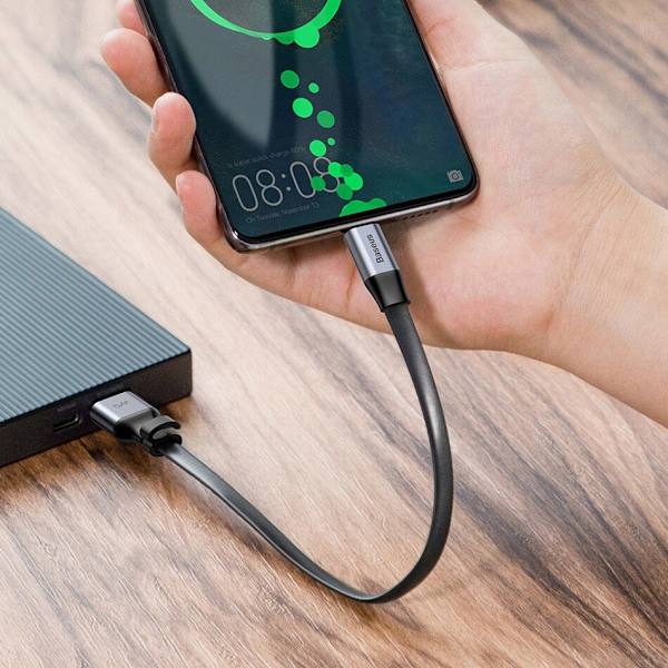 Baseus Enkel flatkabel USB / USB Type C SuperCharge 5A 40W Quick Charge 3.0 QC 3.0 23cm grå (CATMBJ-BG1)
