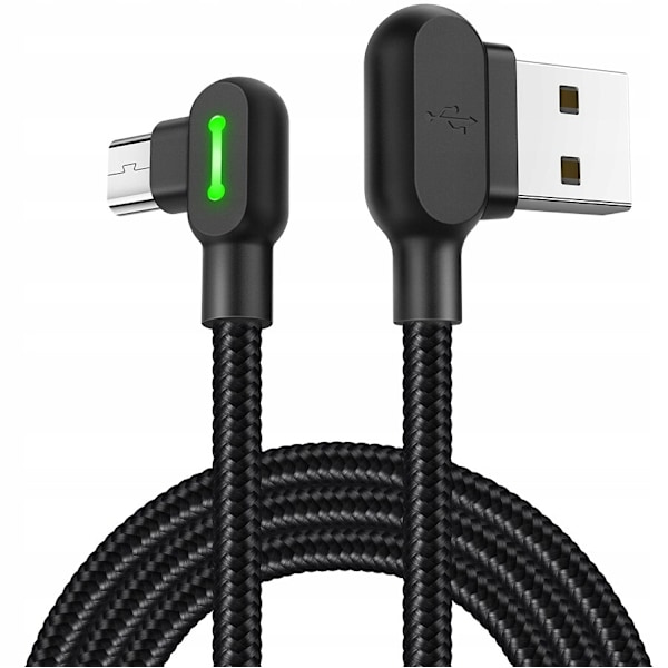 MCDODO VINKELKABEL 90° MICRO USB SNABBLADDNING DUBBELSIDIG QC 3 LED 2M