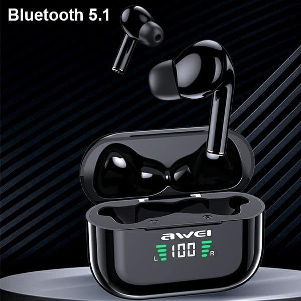 AWEI Bluetooth 5.1 T29P TWS hörlurar + dockningsstation svart/svart