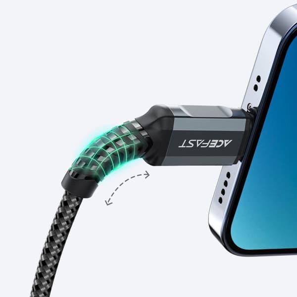 ACEFAST KABEL LANG STÆRK MFI USB - LYN 1,2M 2,4A SORT