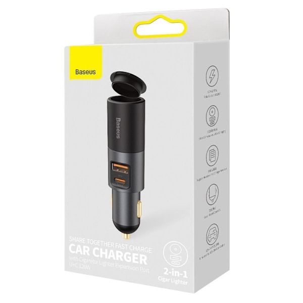 Baseus Share Together billader USB / USB Type C / sigarettennertilkobling 120W Quick Charge Power Delivery grå (CCBT-C0G)