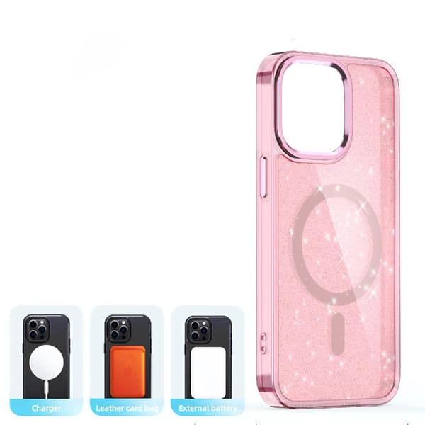 GLITTER CASE MAGSAFE TIL IPHONE 16 PRO - PINK MED GLITTER