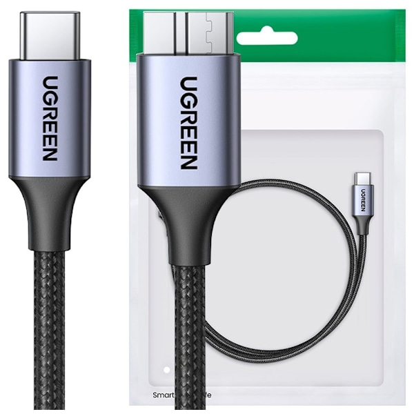 USB C - Micro USB B 3.0-kabel 5Gb/s 3A 1m Ugrønn US565 - grå