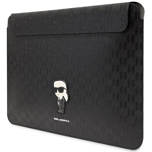 KARL LAGERFELD SAFFIANO MONOGRAM IKONIK ETUI TIL EN 14" BÆRBAR COMPUTER - SORT