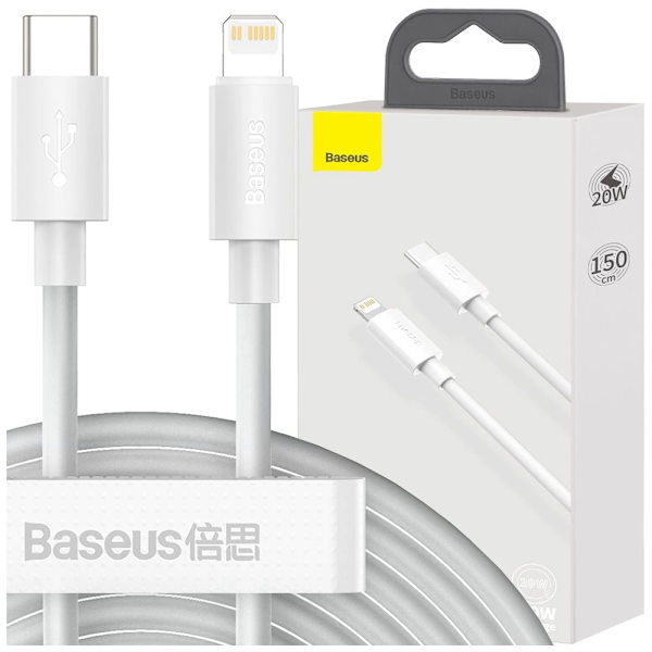 Baseus Simple Wisdom Lightning / USB-C kabel 20W 1,5 m 2 stk - hvit
