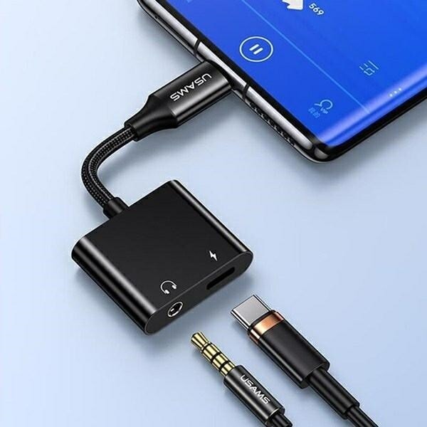 USAMS AU15 USB-C-adapter - 3,5 m-jack DAC + USB-C PD60W svart/svart SJ598YPTC01 (US-SJ598)