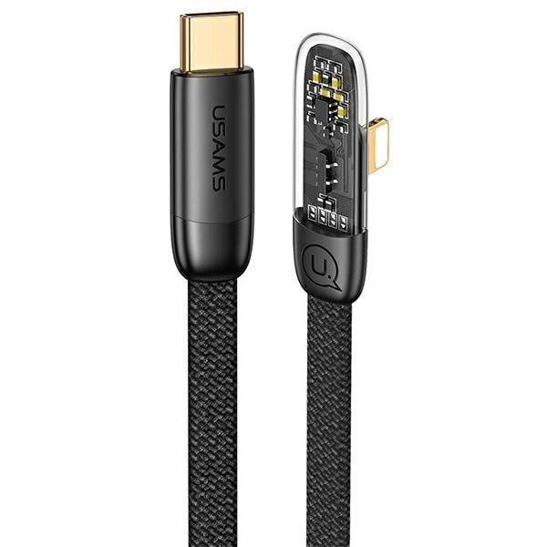 USAMS Vinklad USB-C till Lightning PD 20W Snabbladdning Iceflake Series-kabel 2m svart/svart SJ586USB01 (US-SJ586)