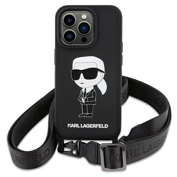 Karl Lagerfeld Crossbody Silikon Ikonik Beskyttelsesveske til iPhone 15 - Svart