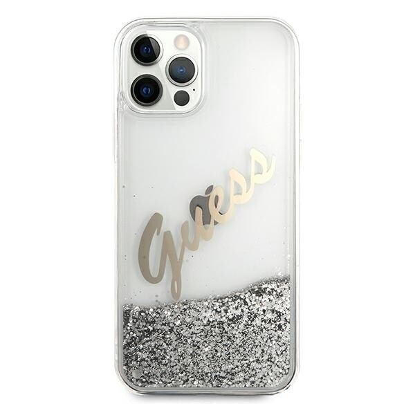 Guess GUHCP12LGLVSSI iPhone 12 Pro Max 6.7 sølv/sølv hardt deksel Glitter Vintage Script