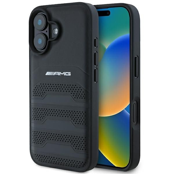 AMG AMHCP16SGSEBK iPhone 16 6,1" svart/svart hårdfodral Läder Präglade linjer Svart logotyp