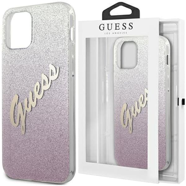 Guess GUHCP12SPCUGLSPI iPhone 12 mini 5,4" rosa/rosa hårdfodral Glitter Gradient Script