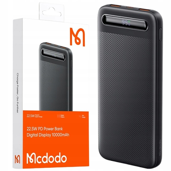 MCDODO POWERBANK 10000MAH MED 3X DISPLAY USB-C 22,5W + USB-C-KABEL