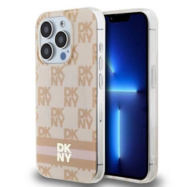 DKNY IML rutete monomønster og trykte striper MagSafe-deksel til iPhone 13 Pro / 13 - Rosa