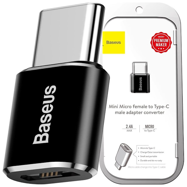 BASEUS ADAPTER MINI ADAPTER FRA MICRO USB TIL USB-C HOLDBAR SORT