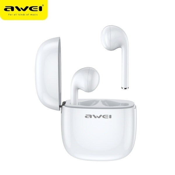 AWEI Bluetooth 5.0 T28 TWS hörlurar + dockningsstation vit/vit