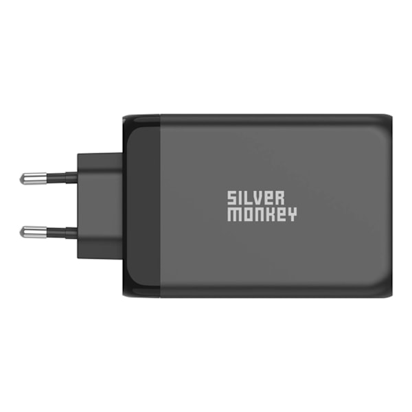 SILVER MONKEY GAN 130W VÆGOPLADER 3X USB-C PD 1X USB-A 3.0 QC - SORT