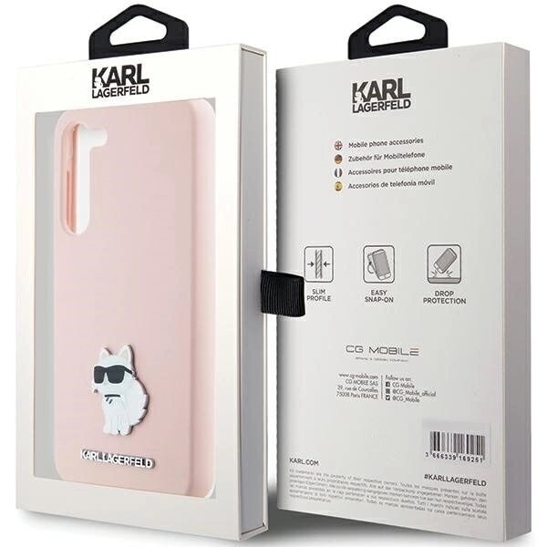 Karl Lagerfeld Silikon Choupette Metal Pin Deksel til Samsung Galaxy S24+ - Rosa