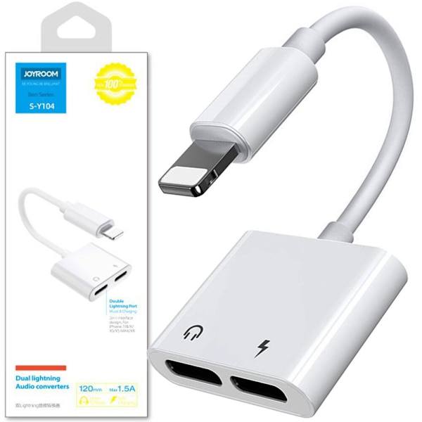 Joyroom Lightning hodetelefonsplitteradapter - 2x Lightning white (S-Y104)