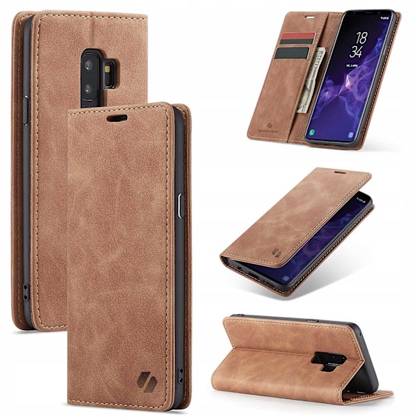 Spacecase Galaxy S9+ Fodral Pålboska Ljusbrunt Läder