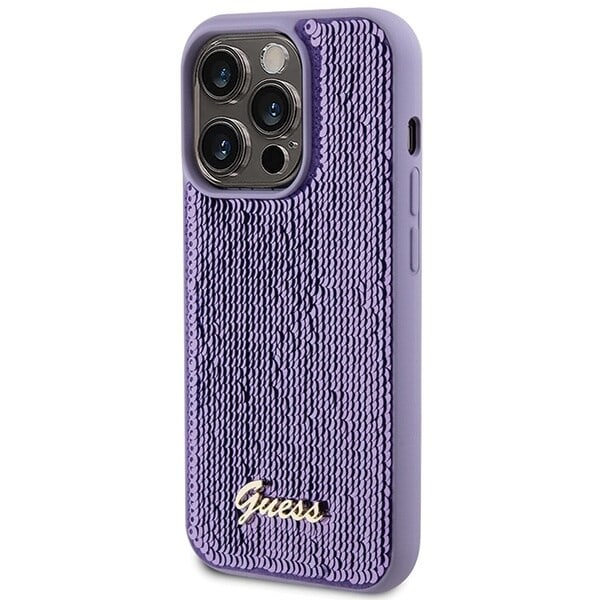 Guess Sequin Script metalldeksel til iPhone 15 Pro - lilla