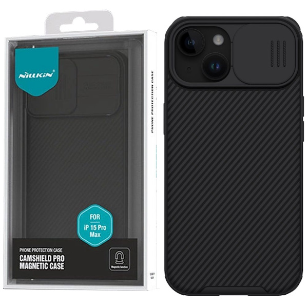 Nillkin CamShield Pro magnetisk deksel til iPhone 15 Plus med kamerabeskyttelse - svart