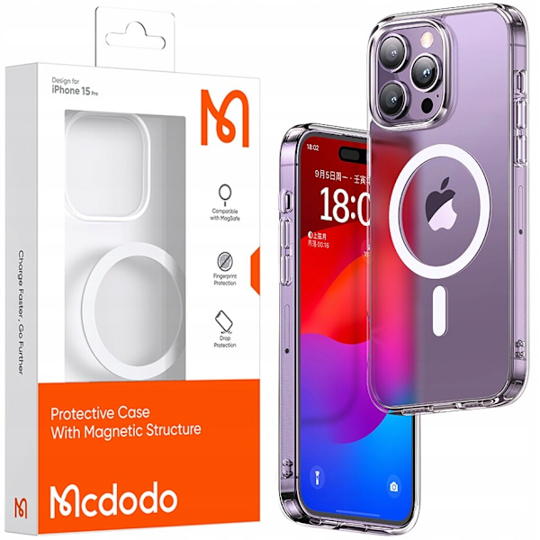 MCDODO MAGNETIC CLEAR FODRAL FÖRSTÄRKAT FOR MAGSAFE IPHONE 15 LILLA