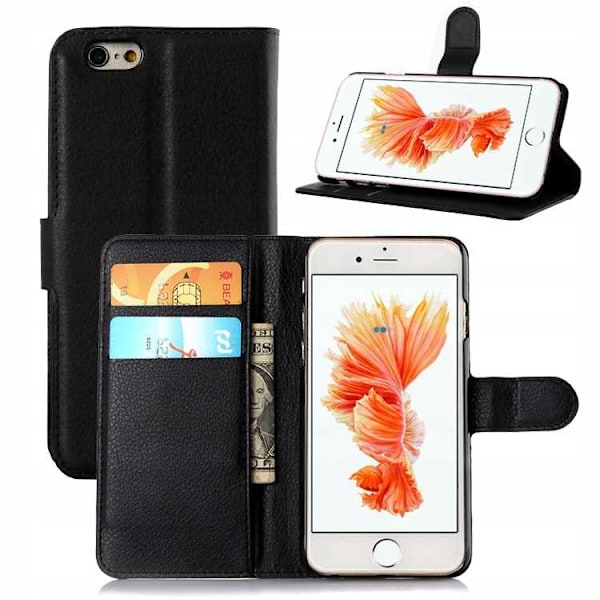 Litchi Case Cover För Iphone 6 6S Plus Svart Skydd