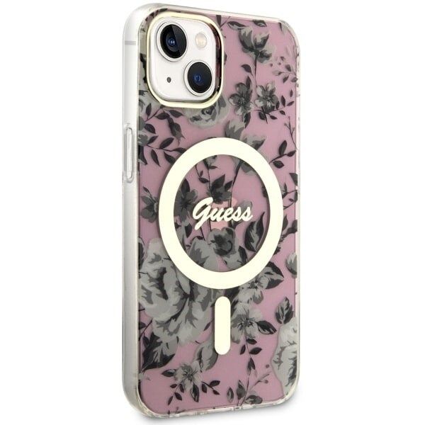 Guess GUHMP14MHCFWSP-deksel til iPhone 14 Plus 6.7 - rosa Flower MagSafe
