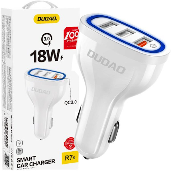 Dudao billader hurtiglading Hurtiglading 3.0 QC3.0 2.4A 18W 3x USB hvit (R7S hvit)