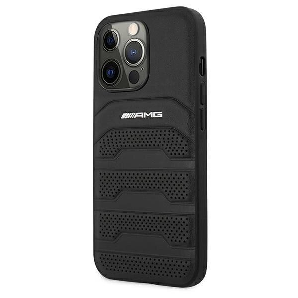 AMG AMHCP13LGSEBK fodral för iPhone 13 Pro / 13 - svarta läderpräglade linjer