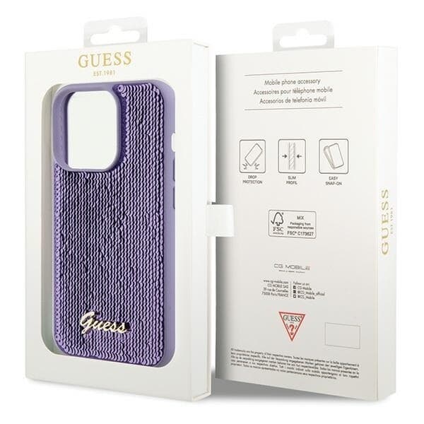 Guess Sequin Script metalldeksel til iPhone 15 Pro Max - Lilla