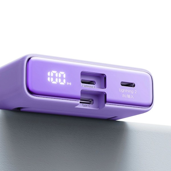 Powerbank Joyroom JR-PBM01 magnetisk 10000mAh 20W med stativ + Lightning-kabel - USB-C - lilla