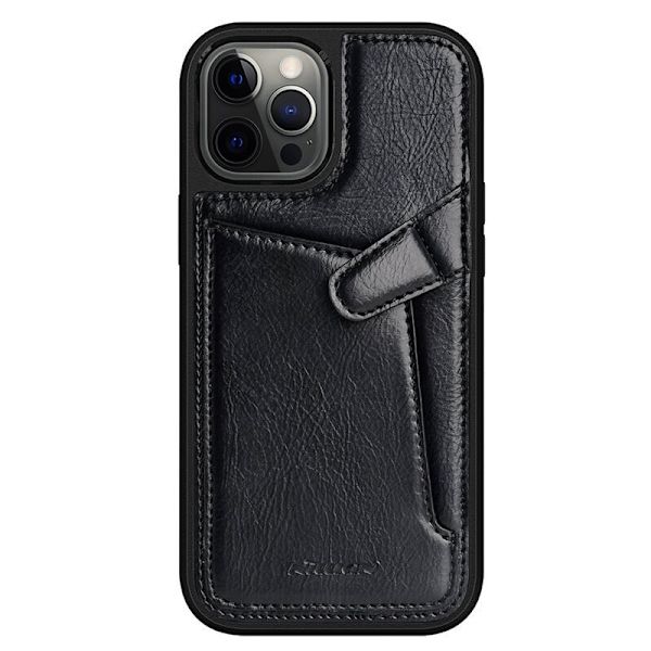 Nillkin Aoge Lærveske Fleksibel pansret ekte skinnveske med lomme for iPhone 12 Mini Black
