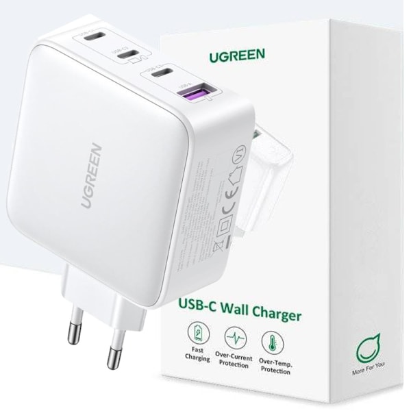 GaN hurtiglader 3xUSB C / USB 100W PPS Ugreen CD226 - hvit Vit