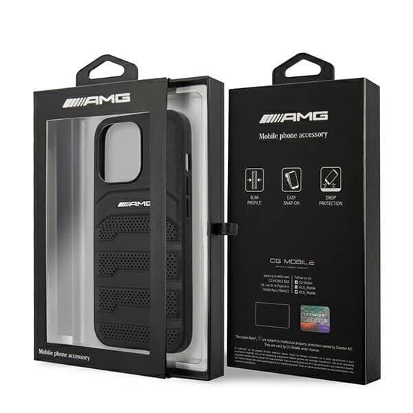 AMG LEATHER DEBOSSED LINES ETUI TIL IPHONE 14 PRO - SORT